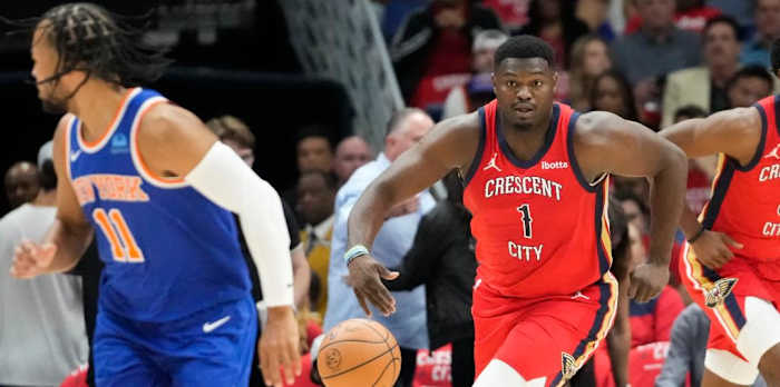 A dominant performance for Zion Williamson (1) was too much for Jalen Brunson (11) and the Knicks to handle